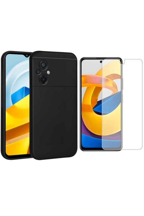 20068310 Poco M5 Uyumlu Kılıf Esnek Silikon Telefon Kılıfı Ve Temperli Cam Ekran Koruyucu
