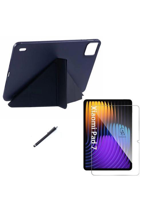 20068310 Xiaomi Pad 7 Pro 11.2 İnç Uyumlu Tri Fold Kalemlikli Tablet Kılıfı Ekran Koruyucu Kalem Seti