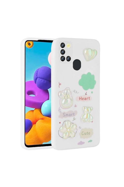 20068310 Samsung Galaxy A21S Uyumlu Kılıf Renkli Kabartma Figürlü Parlak Telefon Kılıfı Kapak