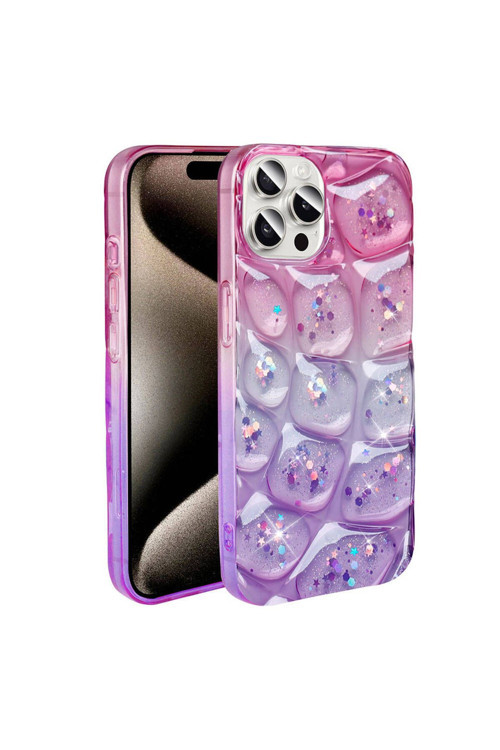 20068310 Apple İphone 15 Pro İle Uyumlu 3D Kabartmalı Simli Yumuşak Tam Koruma Telefon Kılıfı Kapak