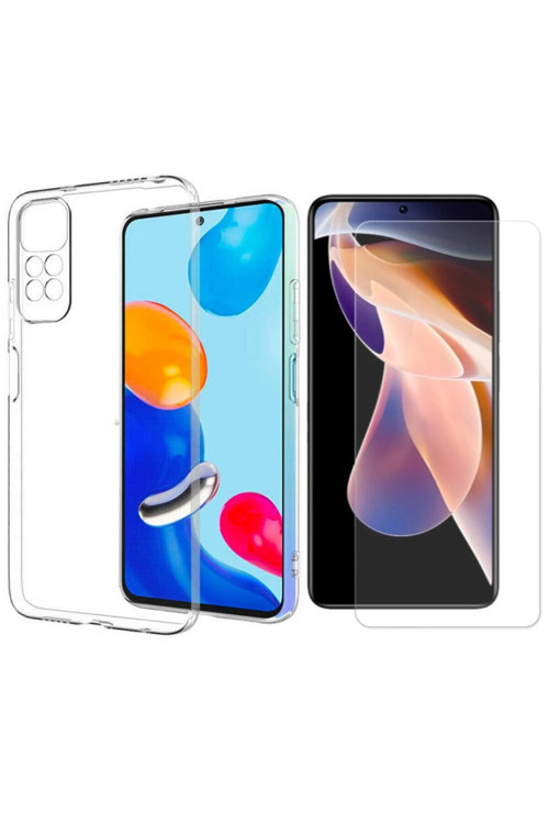 20068310 Xiaomi Redmi Note 11S Uyumlu Kılıf Esnek Silikon Telefon Kılıfı Ve Temperli Cam Ekran Koruyucu
