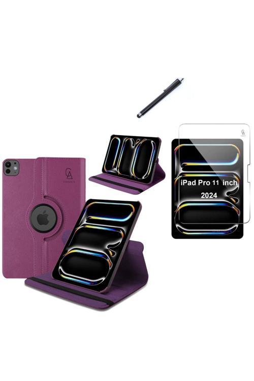 20068310 Apple İpad Pro 11 2024 M4 Uyumlu A2836 A2837 Dönebilen Tablet Kılıfı + Ekran Koruyucu + Tablet Kalem
