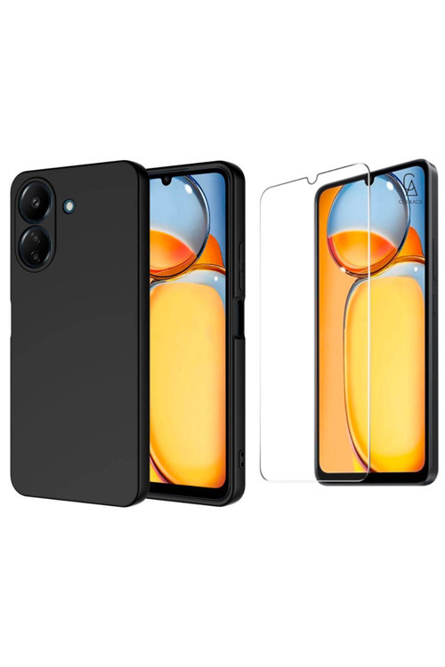 20068310 Xiaomi Redmi 13C İle Uyumlu Kılıf Soft Yumuşak Telefon Kılıfı Ve Temperli Cam Ekran Koruyucu