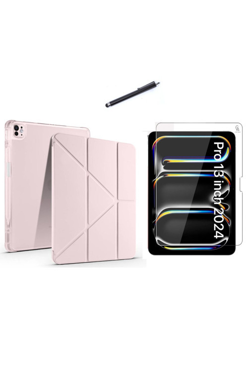 20068310 Apple İpad Pro 13 2024 M4 (A2925-A2926) Tri Fold Kalemlikli Tablet Kılıfı Ekran Koruyucu Ve Kalem