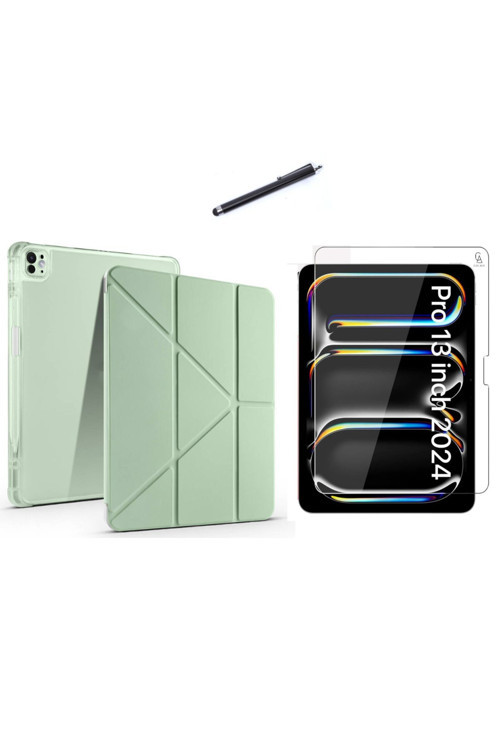 20068310 Apple İpad Pro 13 2024 M4 (A2925-A2926) Tri Fold Kalemlikli Tablet Kılıfı Ekran Koruyucu Ve Kalem