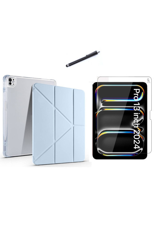 20068310 Apple İpad Pro 13 2024 M4 (A2925-A2926) Tri Fold Kalemlikli Tablet Kılıfı Ekran Koruyucu Ve Kalem