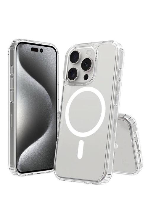 20068310 Apple İphone 16 Pro Max Uyumlu Kılıf Wireless Şarj Özellikli Magsafe Şeffaf Telefon Kılıfı Kapak