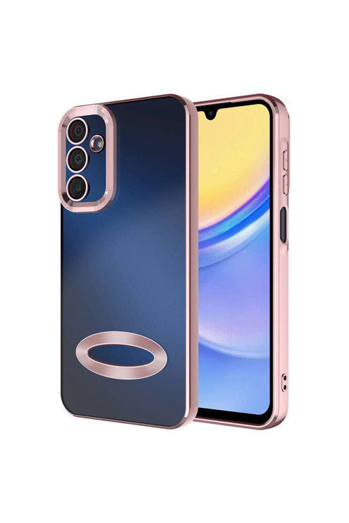 20068310 Samsung Galaxy A15 Uyumlu Kılıf Şeffaf Logo Gösteren Parlak Renkli Kenar Telefon Kılıfı Kapak