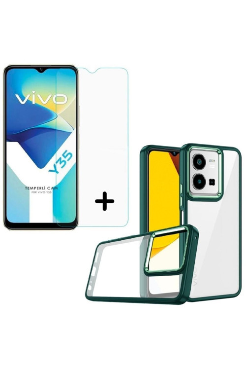 20068310 Vivo Y35 Ile Uyumlu Kılıf Kontrast Renkli Telefon Kılıfı Ve Temperli Cam Ekran Koruyucu Seti
