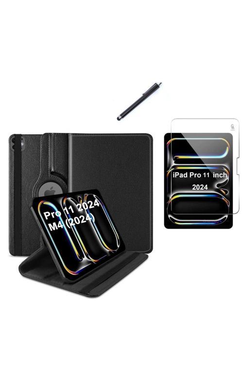 20068310 Apple İpad Pro 11 2024 M4 Uyumlu A2836 A2837 Dönebilen Tablet Kılıfı + Ekran Koruyucu + Tablet Kalem