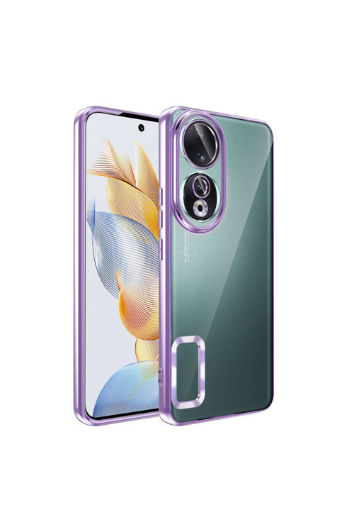 20068310 Honor 90 Uyumlu Kılıf Şeffaf Logo Gösteren Parlak Renkli Kenar Telefon Kılıfı Kapak