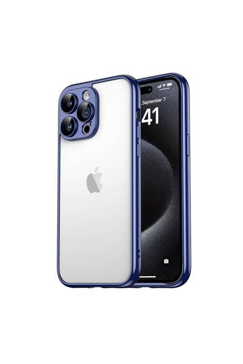 20068310 Apple İphone 15 Pro Max Uyumlu Kılıf Arkası Şeffaf Kenarları Renkli Kamera Korumalı Bontez Bumper