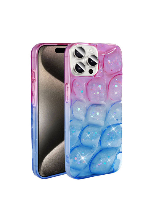 20068310 Apple İphone 15 Pro İle Uyumlu 3D Kabartmalı Simli Yumuşak Tam Koruma Telefon Kılıfı Kapak