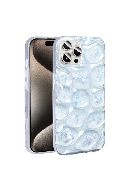 20068310 Apple İphone 15 Pro İle Uyumlu 3D Kabartmalı Simli Yumuşak Tam Koruma Telefon Kılıfı Kapak
