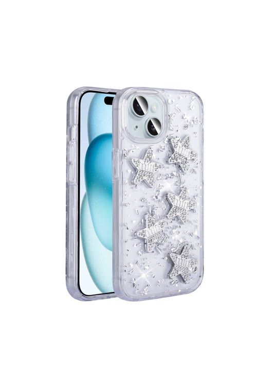 20068310 Apple İphone 14 İle Uyumlu Airbagli Simli Arka Yüzeyli Kapak