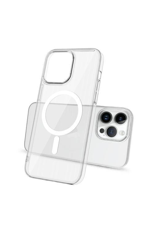 20068310 Apple İphone 14 Pro Max İle Uyumlu Kılıf Magsafe Şarj Özellikli Şeffaf Tek Kamera Çerçeveli Kapak