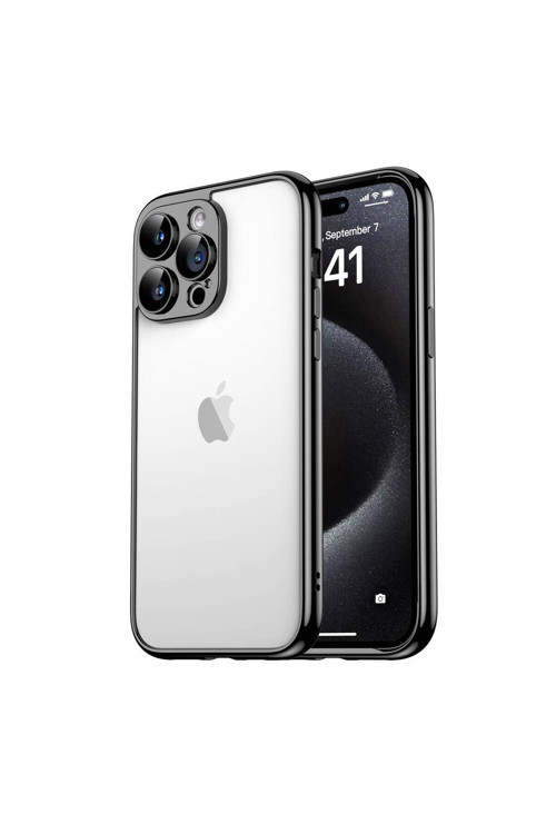 20068310 Apple İphone 15 Pro Max Uyumlu Kılıf Arkası Şeffaf Kenarları Renkli Kamera Korumalı Bontez Bumper