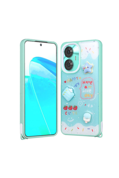 20068310 Realme C55 4G İle Uyumlu Kılıf Parlayan Sıvılı Simli Kabartma Figürlü Kapak