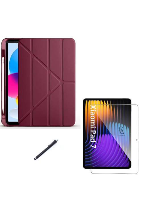 20068310 Xiaomi Pad 7 Pro 11.2 İnç Uyumlu Tri Fold Kalemlikli Tablet Kılıfı Ekran Koruyucu Kalem Seti