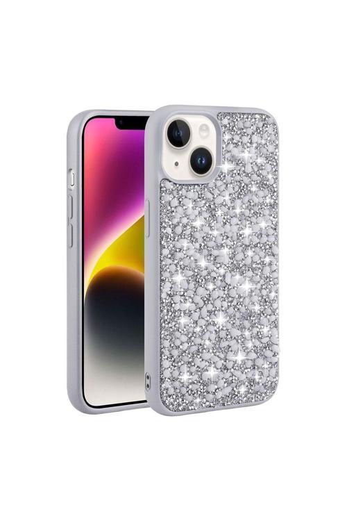 20068310 Apple İphone 13 İle Uyumlu Kılıf Arka Yüzeyi Parlak Pırlanta Taşlı Tasarımlı Kapak