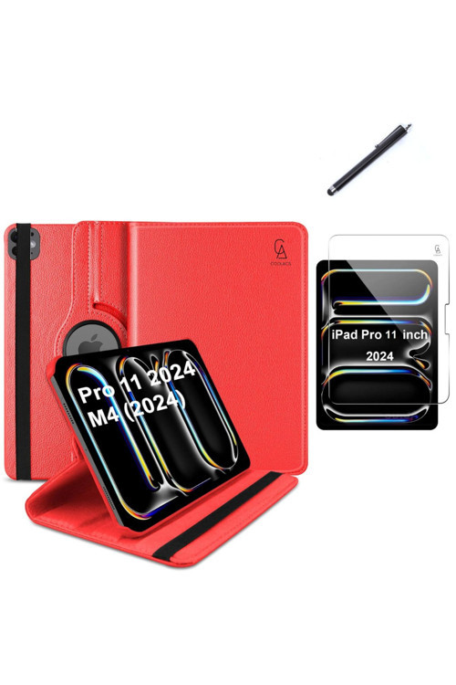 20068310 Apple İpad Pro 11 2024 M4 Uyumlu A2836 A2837 Dönebilen Tablet Kılıfı + Ekran Koruyucu + Tablet Kalem