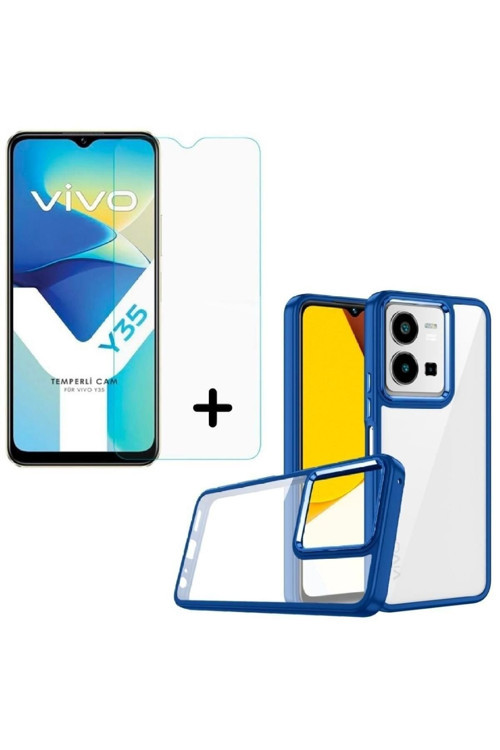 20068310 Vivo Y35 Ile Uyumlu Kılıf Kontrast Renkli Telefon Kılıfı Ve Temperli Cam Ekran Koruyucu Seti