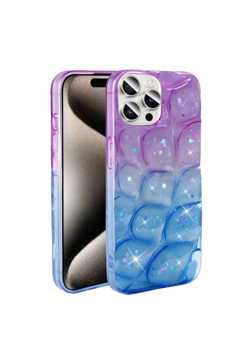 20068310 Apple İphone 15 Pro İle Uyumlu 3D Kabartmalı Simli Yumuşak Tam Koruma Telefon Kılıfı Kapak