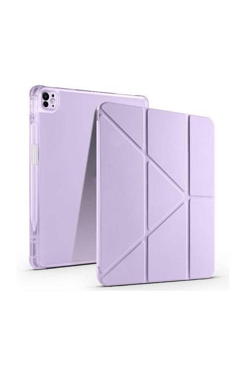 20068310 Apple İpad Air 13 Inç 2024 (A2898-A2899) Kılıf 3 Farklı Stand Kalemlikli Tri Folding Tablet Kılıfı