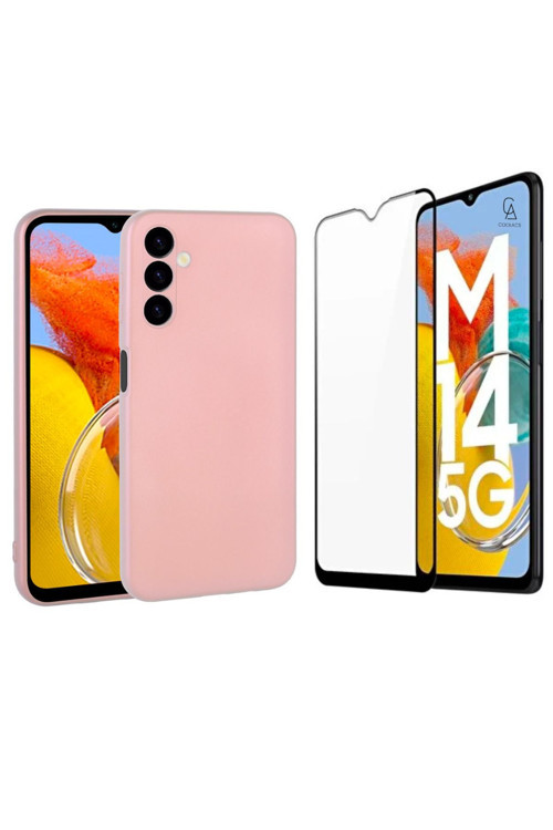 20068310 Samsung Galaxy M14 5G İle Uyumlu Soft Yumuşak Telefon Kılıfı Ve 5D Tam Kaplayan Cam Ekran Koruyucu
