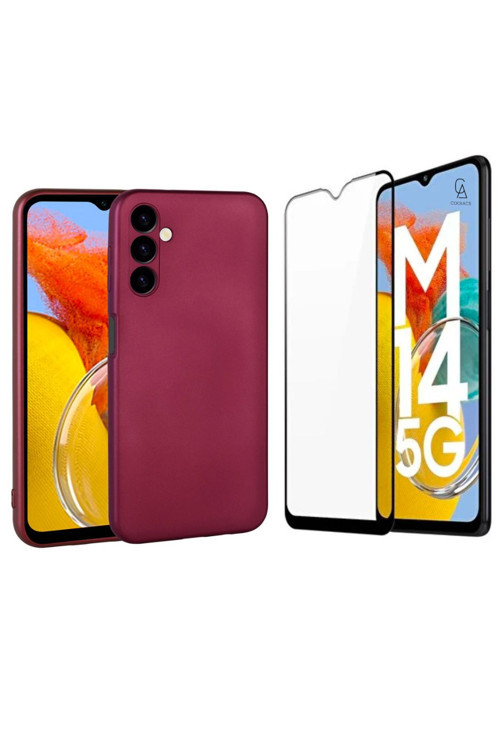 20068310 Samsung Galaxy M14 5G İle Uyumlu Soft Yumuşak Telefon Kılıfı Ve 5D Tam Kaplayan Cam Ekran Koruyucu