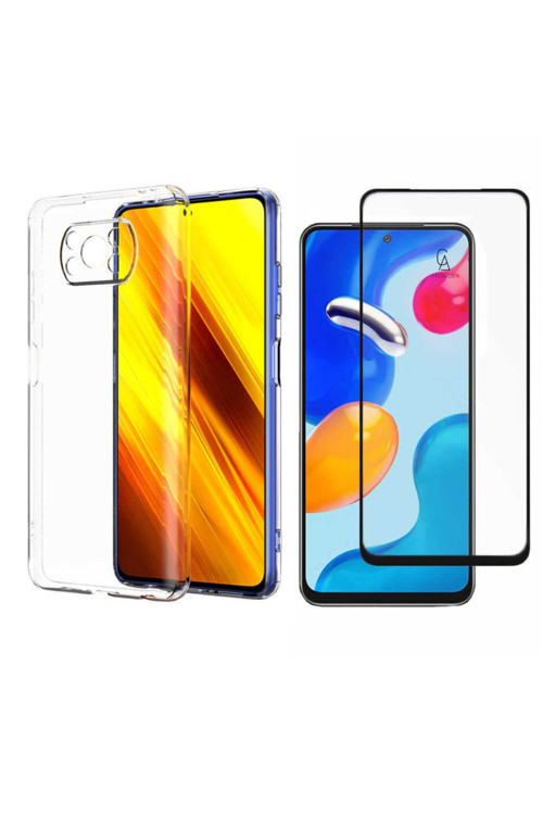 20068310 Xiaomi Poco X3 Pro İle Uyumlu Soft Yumuşak Telefon Kılıfı Ve 5D Tam Kaplayan Cam Ekran Koruyucu
