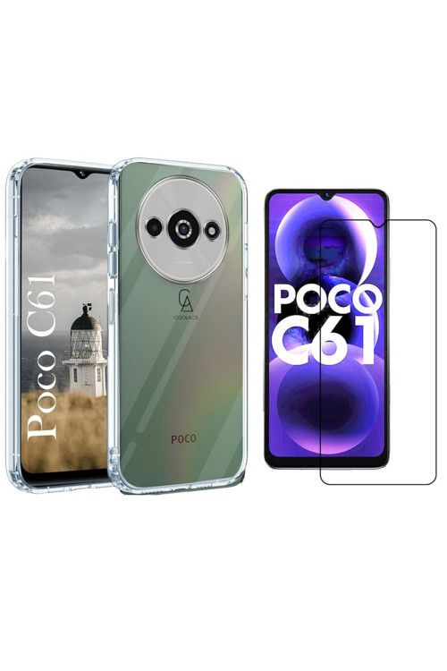 20068310 Xiaomi Poco C61 Uyumlu Kılıf Esnek Silikon Telefon Kılıfı Ve Temperli Cam Ekran Koruyucu