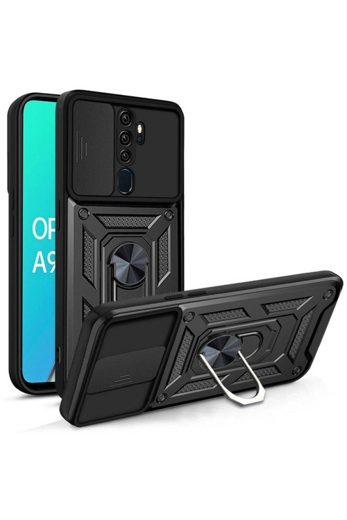 20068310 Oppo A9 2020 İle Uyumlu Kılıf Magnetik Standlı Kamera Korumalı Sürgülü Kapak