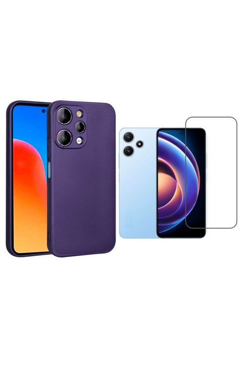 20068310 Xiaomi Redmi 12 Uyumlu Kılıf Soft Yumuşak Telefon Kılıfı Ve Temperli Cam Ekran Koruyucu Lacivert
