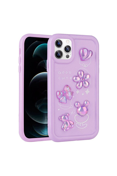 20068310 Apple İphone 12 Pro Max Uyumlu Kılıf Renkli Kabartma Figürlü Parlak Telefon Kılıfı Kapak