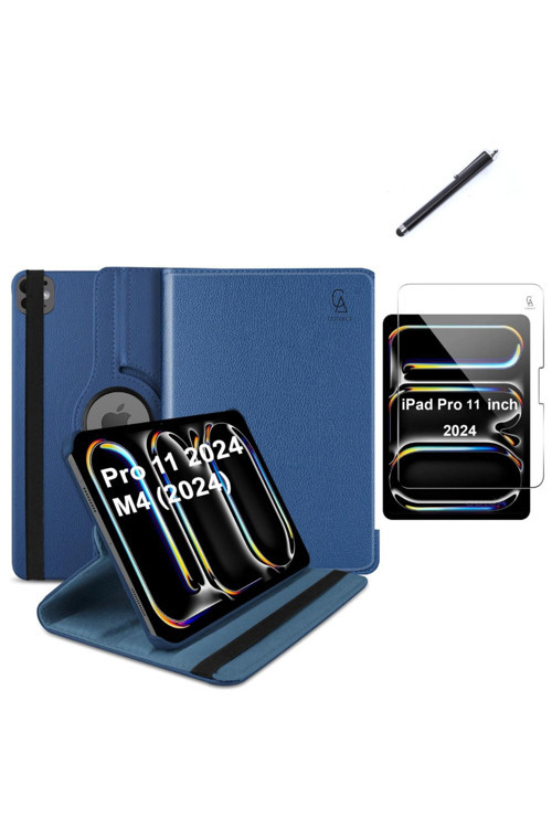 20068310 Apple İpad Pro 11 2024 M4 Uyumlu A2836 A2837 Dönebilen Tablet Kılıfı + Ekran Koruyucu + Tablet Kalem