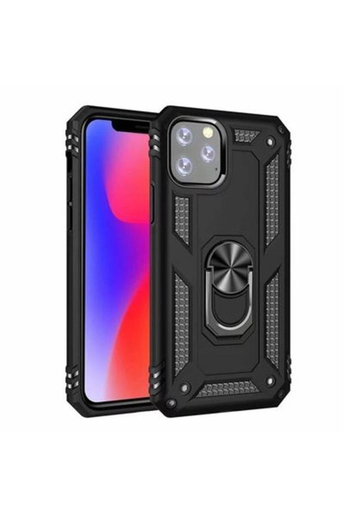 20068310 Apple İphone 11 Pro İle Uyumlu Kılıf Tam Koruma Yüzüklü Standlı Tank Gövdeli Telefon Kılıfı Kapak