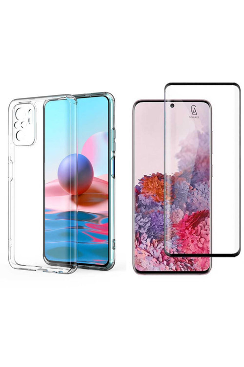 20068310 Xiaomi Redmi Note 10S İle Uyumlu Soft Yumuşak Telefon Kılıfı Ve 5D Tam Kaplayan Cam Ekran Koruyucu