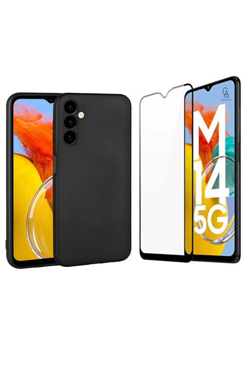 20068310 Samsung Galaxy M14 5G İle Uyumlu Soft Yumuşak Telefon Kılıfı Ve 5D Tam Kaplayan Cam Ekran Koruyucu