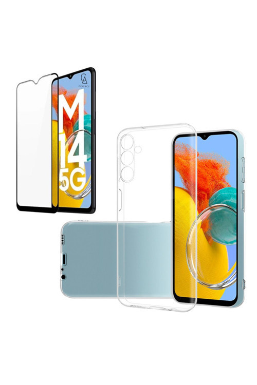 20068310 Samsung Galaxy M14 5G İle Uyumlu Soft Yumuşak Telefon Kılıfı Ve 5D Tam Kaplayan Cam Ekran Koruyucu