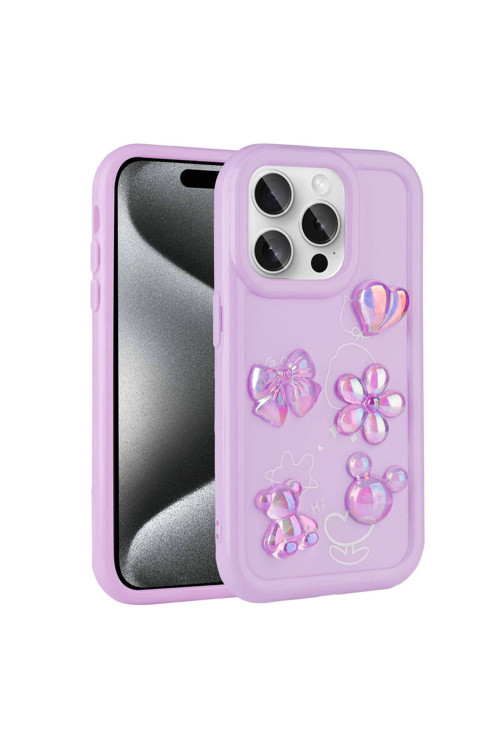 20068310 Apple İphone 14 Pro Max Uyumlu Kılıf Renkli Kabartma Figürlü Parlak Telefon Kılıfı Kapak