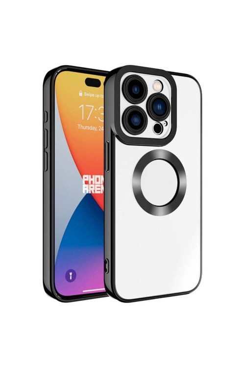 20068310 Apple İphone 15 Pro İle Uyumlu Kılıf Şeffaf Logo Gösteren Parlak Renkli Kenar Telefon Kılıfı Kapak