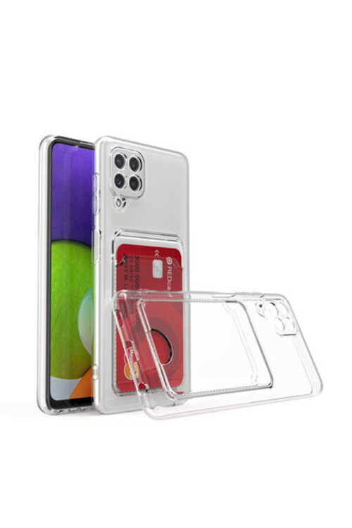 20068310 Samsung Galaxy M22 Ile Uyumlu Kılıf Kartlıklı Kartvizitli Şeffaf Telefon Kılıfı Kapak