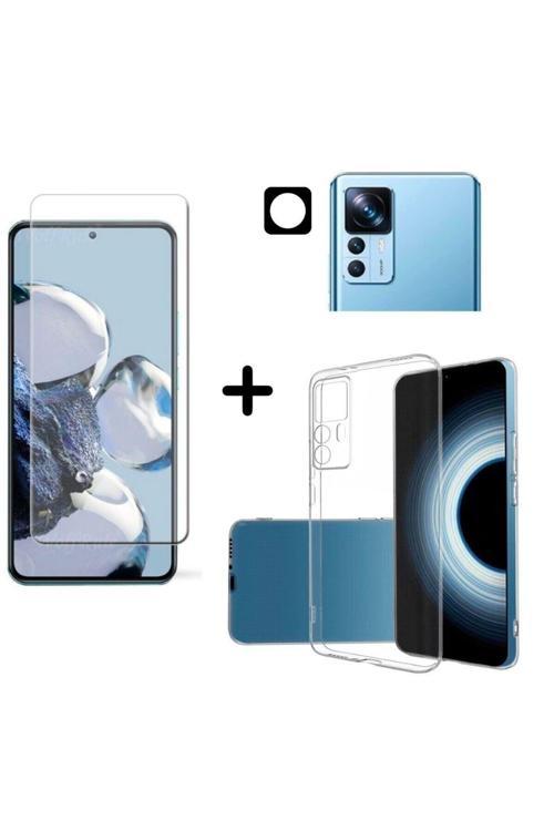 20068310 Xiaomi Mi 12T İle Uyumlu Kılıf Şeffaf Temperli Kırılmaz Cam Ekran Ve Kamera Lens Koruyucu Seti