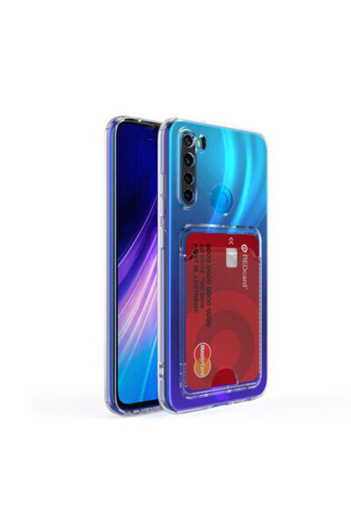 20068310 Xiaomi Redmi Note 8 Ile Uyumlu Kılıf Kartlıklı Kartvizitli Şeffaf Telefon Kılıfı Kapak
