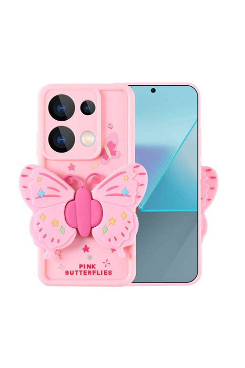 20068310 Xiaomi Poco M6 Pro 4G Uyumlu Kanatlı Kelebek Figürlü Standlı Kadın Telefon Kılıfı Kapak