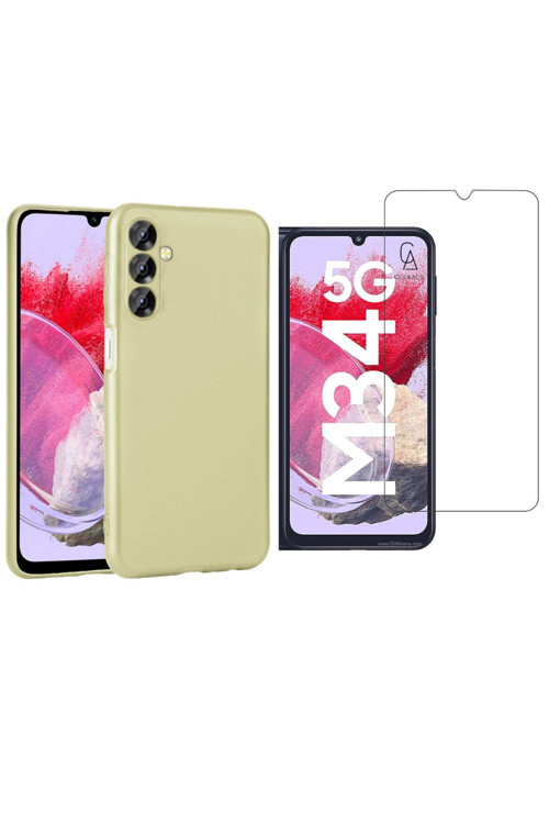 20068310 Samsung Galaxy M34 5G İle Uyumlu Kılıf Soft Yumuşak Telefon Kılıfı Ve Temperli Cam Ekran Koruyucu