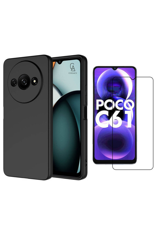 20068310 Xiaomi Poco C61 Uyumlu Kılıf Esnek Silikon Telefon Kılıfı Ve Temperli Cam Ekran Koruyucu