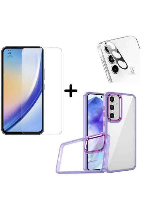 20068310 Samsung Galaxy A55 5G Uyumlu Pastel Renk Telefon Kılıfı Temperli Cam Ekran Ve Kamera Koruyucu