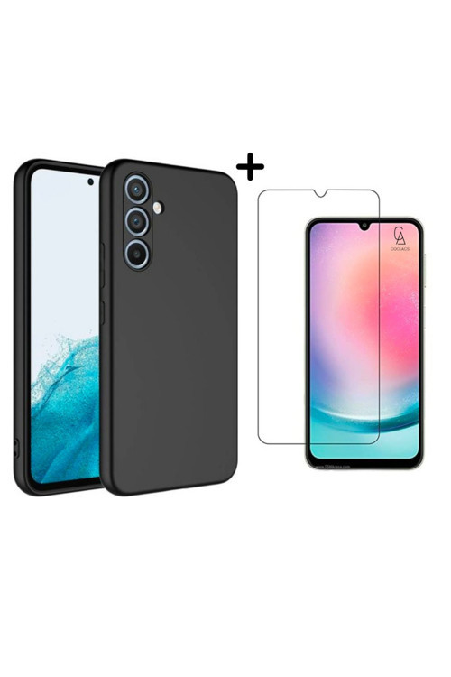 20068310 Samsung Galaxy A24 Uyumlu Kılıf Esnek Silikon Telefon Kılıfı Ve Temperli Cam Ekran Koruyucu
